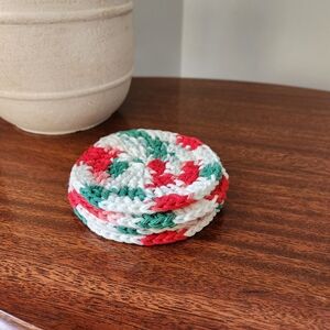 Hand Crafted Cotten Crochet Coasters -- Set of 4 -- Christmas Tie Dye